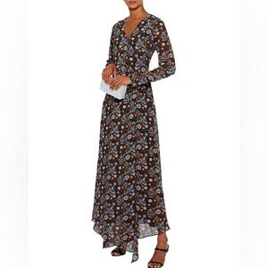 Mikael Aghal Floral Print Chiffon Midi Dress Sz-8